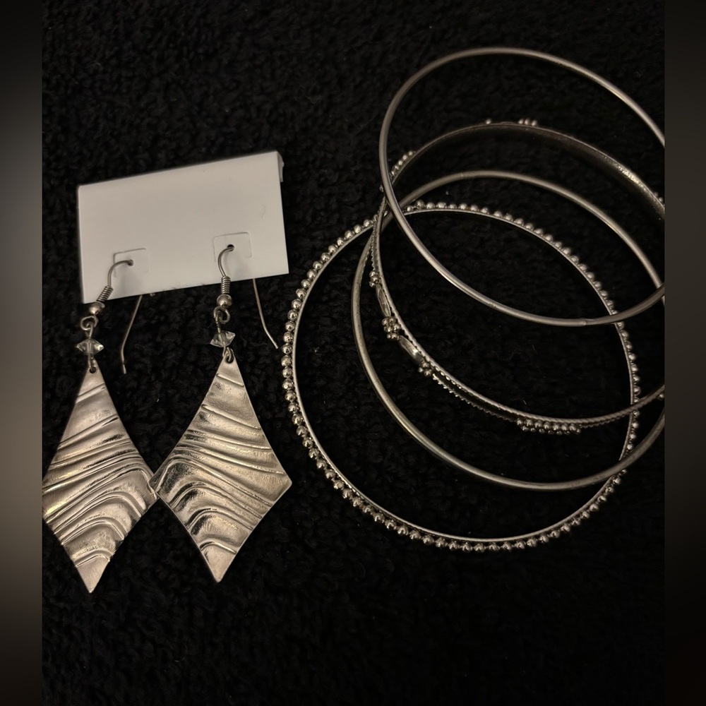 Jewelry Bundle - lightweight, silver-toned, dangle earrings, 4 bracelets